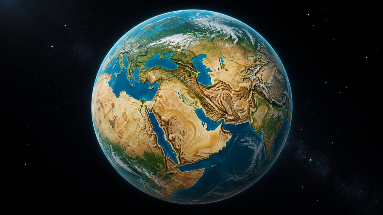 Globo terráqueo visto desde el espacio, con Mesopotamia en el centro